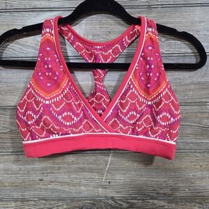 Athleta Pink Patterned Racerback Sports Bralette Extra Small
